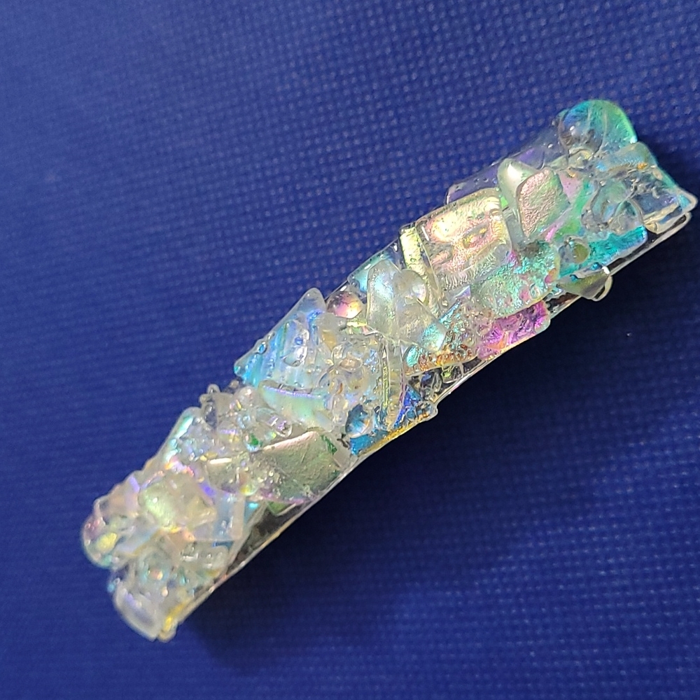 Dichroic glass iridescent hair clip or barrette From France